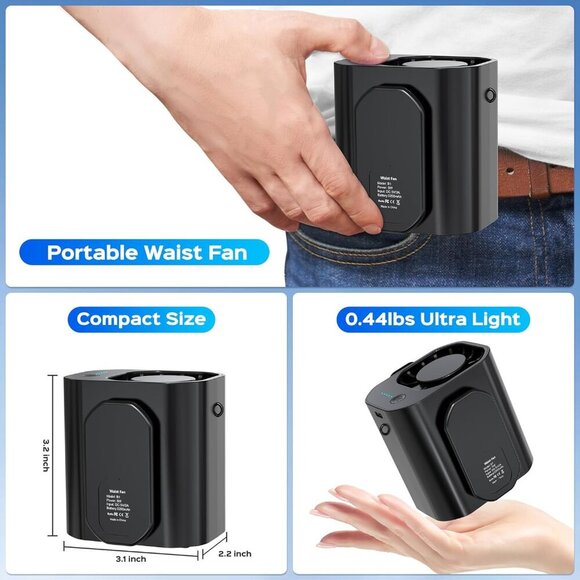 10000PRM Portable Waist Clip Fan, up to 20Hrs Mini Personal Rechargeable, Belt F - Picture 6 of 8